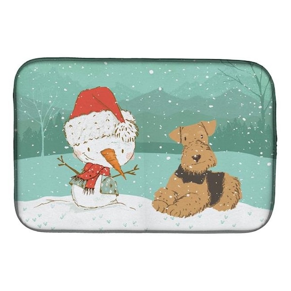 Carolines Treasures Carolines Treasures CK2078DDM Airedale Terrier Snowman Christmas Dish Drying Mat CK2078DDM - main